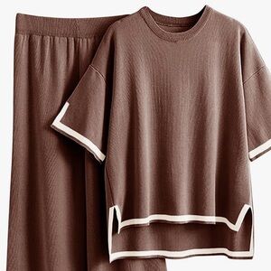 Brown Two-Piece Lounge Set with White Trim